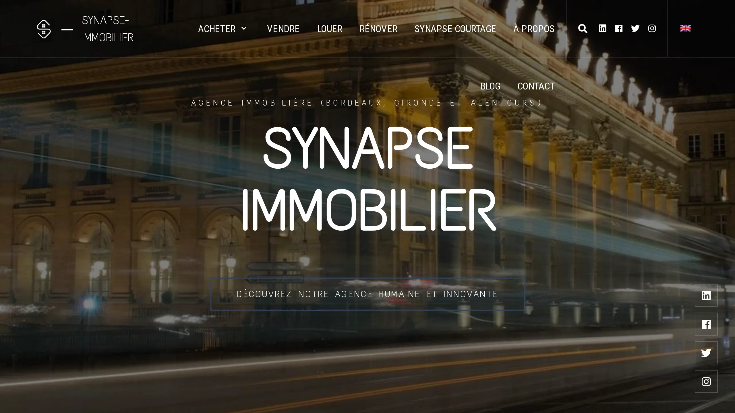 Capture du site en production « Synapse Immobilier — WordPress + passerelle Ubiflow », connecté à son CRM par la passerelle Ts-Immo